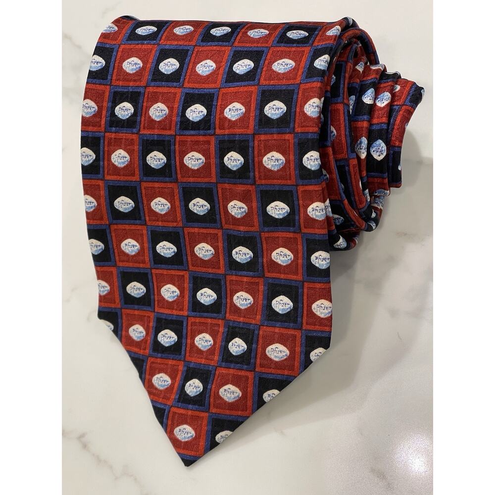 Pfizer Tie Necktie 100% Silk Foulard 58" x 3.75" 